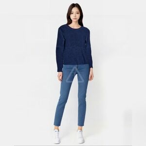 Madewell Womens XS Textured Crew Neck Sweater Shirt Ribbed Blue